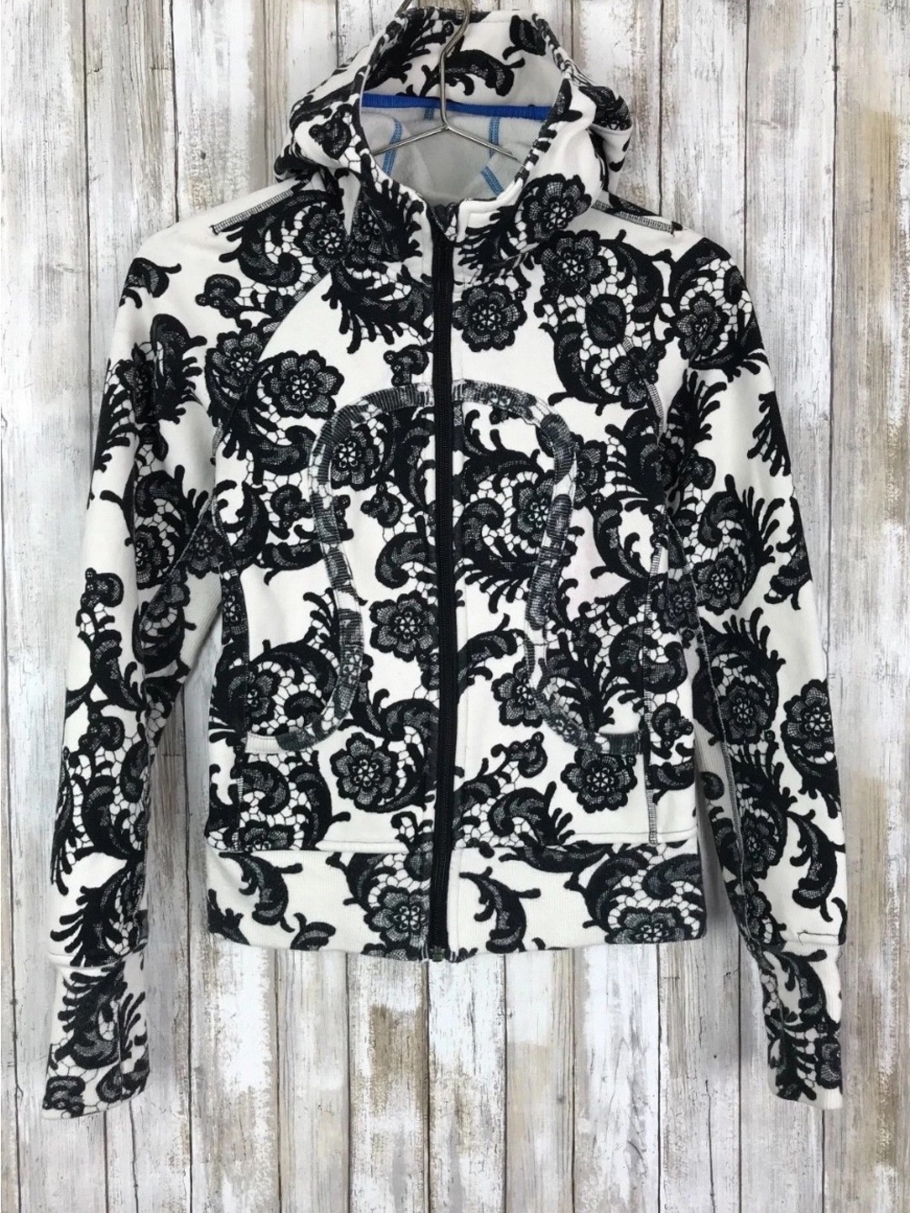 lululemon athletica Black & White Floral Zip Hoodie Jacket